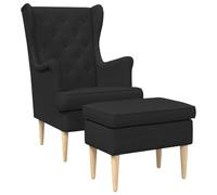 vidaXL Fauteuil avec Pouf 2 pc Noir Tissu