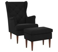 vidaXL Fauteuil avec Pouf 2 pc Noir Velours