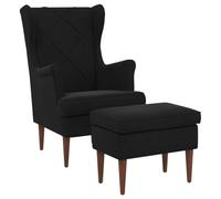 vidaXL Fauteuil avec Pouf 2 pc Noir Velours
