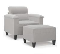 vidaXL Fauteuil avec repose-pied Gris clair 60 m Tissu microfibre Gris