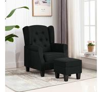 vidaXL Fauteuil avec repose-pied Noir Tissu