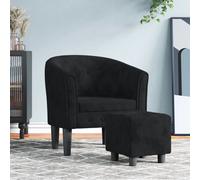 vidaXL Fauteuil Cabriolet avec Repose-Pied, Chaise avec Accoudoirs, Canapé avec Dossier, Siège Rembourré Salon Chambre, Noir Velours