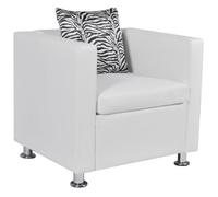 vidaXL Fauteuil Cube en Cuir Artificiel Blanc Fauteuil de Salon Canapé de séjour