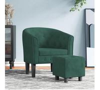 vidaXL Fauteuil Cabriolet avec Repose-Pied, Chaise avec Accoudoirs, Canapé avec Dossier, Siège Rembourré Salon Chambre, Vert Foncé Velours