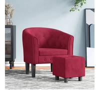 vidaXL Fauteuil avec repose-pied en velours rouge bordeaux