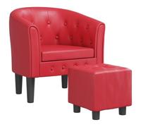 vidaXL Fauteuil Cabriolet avec Repose-Pied, Chaise avec Accoudoirs, Canapé avec Dossier, Siège Rembourré Salon Chambre, Moderne, Rouge Similicuir