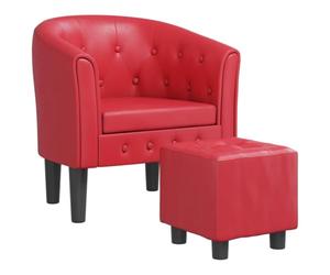 vidaXL Fauteuil Cabriolet avec Repose-Pied, Chaise avec Accoudoirs, Canapé avec Dossier, Siège Rembourré Salon Chambre, Moderne, Rouge Similicuir