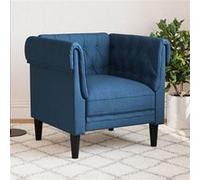 vidaXL Fauteuil Chesterfield – Chaise de relaxation avec accoudoirs et dossier – Bleu tissu