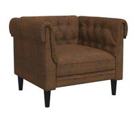 vidaXL Fauteuil Chesterfield, Chaise de Relaxation avec Accoudoirs et Dossier, Siège avec Pieds, Fauteuil TV de Salon, Moderne, Marron Tissu