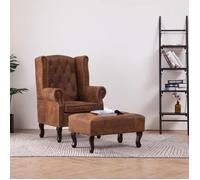 vidaXL Fauteuil Chesterfield et repose-pieds Marron Similicuir daim