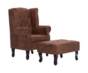 vidaXL Fauteuil Chesterfield et Repose-Pieds Marron Similicuir Daim