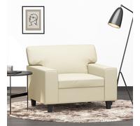 Fauteuil, Canapé Rembourré avec Coussin de Dossier, Siège avec Accoudoirs, Meuble de Salon Maison, Moderne, Crème Similicuir