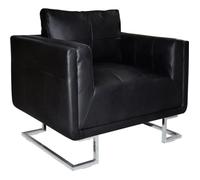 Fauteuil Cube Avec Pieds Chromés Noir Similicuir Noir