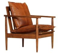vidaXL Fauteuil Cuir Véritable avec Bois d'Acacia Marron Salle de Séjour Salon
