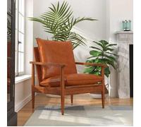 vidaXL Fauteuil Cuir Véritable avec Bois d'Acacia Marron Salle de Séjour Salon