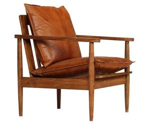 vidaXL Fauteuil Cuir Véritable avec Bois d'Acacia Marron Salle de Séjour Salon