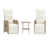 vidaXL Fauteuil de jardin 2 pcs. Réglable avec table Beige Poly Rattan