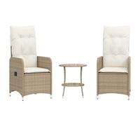 vidaXL Fauteuil de jardin 2 pcs. Réglable avec table Beige Poly Rattan