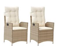 vidaXL Fauteuil de jardin avec coussin 2 pcs. Réglable Beige Poly Rattan