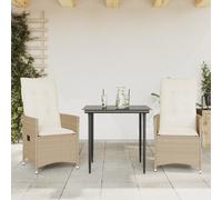 vidaXL Fauteuil de jardin avec coussin 2 pcs. Réglable Beige Poly Rattan