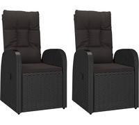 vidaXL Fauteuil de jardin avec coussin 2 pcs. Réglable Noir Poly Rattan