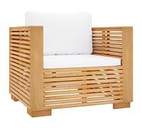 vidaXL Fauteuil de Jardin avec Coussins Siège de Patio Canapé de Jardin Fauteuil de Patio Meuble de Terrasse Extérieur Crème Bois de Teck Massif