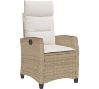 vidaXL Fauteuil de jardin avec table d'appoint Réglable Beige Poly Rattan