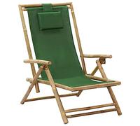 vidaXL Chaise de Relaxation Inclinable Fauteuil de Jardin Chaise Pliable d'Extérieur Chaise de Jardin Patio Terrasse Vert Bambou et Tissu