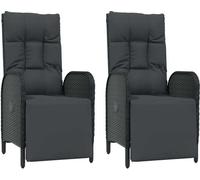vidaXL Fauteuil de jardin relax avec coussins 2 pcs. Poly rotin noir