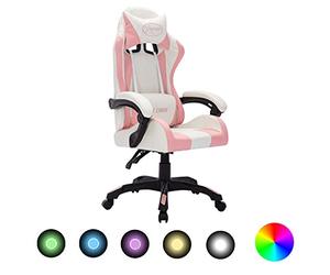 vidaXL Fauteuil de Jeux Vidéo avec LED Fauteuil de Bureau Chaise de Course Chaise d'Ordinateur Fauteuil Inclinable RVB Rose et Noir Similicuir