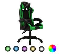 Vidaxl Fauteuil De Jeux Vidéo Avec Led Rvb Vert Et Noir Similicuir Noir