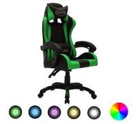 vidaXL Fauteuil de jeux vidéo avec LED RVB Vert et noir Similicuir287999 Multicolore G