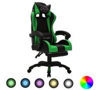 vidaXL Fauteuil de jeux vidéo avec LED RVB Vert et noir Similicuir Noir