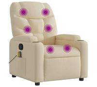 vidaXL Fauteuil de Massage Inclinable, Chaise de Relaxation avec Porte-gobelets, Siège avec Dossier et Accoudoirs Salon, Moderne, Crème Tissu