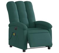 vidaXL Fauteuil de Massage Inclinable Électrique, Chaise de Relaxation avec Dossier et Repose-Pied Réglables, Siège de Salon, Moderne, Vert Foncé Tissu
