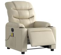 vidaXL Fauteuil de Massage Inclinable Électrique, Chaise de Relaxation avec Dossier, Siège avec Accoudoirs Salon, Moderne, Crème Similicuir