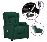 vidaXL Fauteuil de Massage Inclinable Électrique Dossier et Repose-pied Réglables Meuble de Salon Siège Inclinable Intérieur Tissu Vert Foncé Vert G