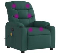 vidaXL Fauteuil de massage inclinable avec repose-pieds, dossier et accoudoirs Tissu vert foncé