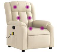 vidaXL Fauteuil de massage inclinable sans adaptateur secteur, avec repose-pieds, tissu crème