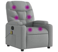 vidaXL Fauteuil de Massage Inclinable sans Adaptateur Secteur, Chaise de Relaxation avec Porte-gobelets, Siège avec Dossier et Accoudoirs Salon, Moderne, Gris Clair Tissu