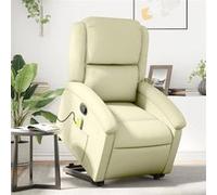 Vidaxl Fauteuil Inclinable De Massage Crème Cuir Véritable