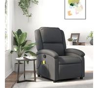 vidaXL Fauteuil de massage inclinable gris cuir véritable Gris