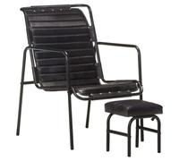vidaXL Fauteuil de relaxation avec repose-pied Noir Cuir véritable