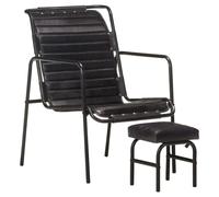 Vidaxl Fauteuil De Relaxation Avec Repose-Pied Noir Cuir Véritable Noir