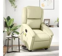 vidaXL Fauteuil inclinable de massage électrique en cuir véritable crème
