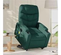 vidaXL Fauteuil de relaxation, massage, inclinable électrique réglable tissu vert foncé Vert G