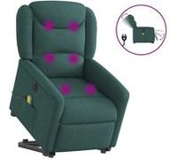 vidaXL Fauteuil de relaxation, massage, inclinable électrique réglable tissu vert foncé Vert G