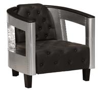 vidaXL Fauteuil style aviation – Chaise de chambre et salon – Cuir véritable noir