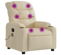vidaXL Fauteuil Inclinable de Massage, Chaise de Relaxation avec Dossier et Repose-Pied Réglables, Siège de Salon, Moderne, Crème Tissu