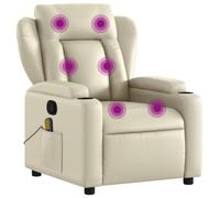 vidaXL Fauteuil Inclinable de Massage, Chaise de Relaxation avec Porte-gobelets, Siège avec Dossier et Accoudoirs Salon, Moderne, Crème Similicuir